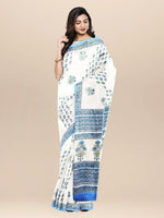 Load image into Gallery viewer, Off White maroon Cotton Handwoven and Hand Block Printed Saree
