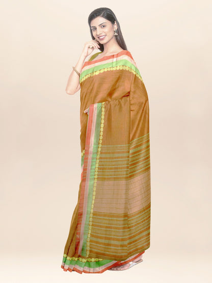 Nakshi Olive Brown Hand Woven Cotton Saree
