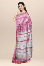 Load image into Gallery viewer, Pink and white Chanderi cotton silk Saree with Hand Block Print
