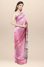 Load image into Gallery viewer, Pink and white Chanderi cotton silk Saree with Hand Block Print
