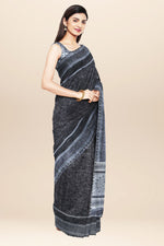 Load image into Gallery viewer, Black handwoven cotton Saree with Hand Block Print
