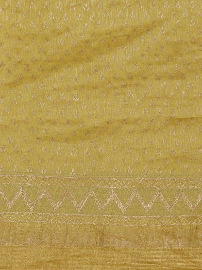 Nakshi Yellow Golden Hand Woven Linen Hand Block Printed Saree