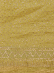Yellow golden handwoven linen handblock printed saree