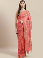 Load image into Gallery viewer, Peach Gold Block Printed Linen Saree
