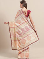 Load image into Gallery viewer, Cream Peach Cotton Hand Block Printed Saree
