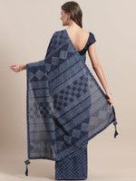 Load image into Gallery viewer, Navy Blue Hand Block Printed Cotton Saree

