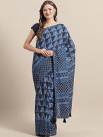 Load image into Gallery viewer, Navy Blue Cotton Hand Block Printed Saree

