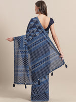 Load image into Gallery viewer, Navy Blue Cotton Hand Block Printed Saree
