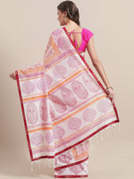 Load image into Gallery viewer, White Pink Hand Block Printed Cotton Saree
