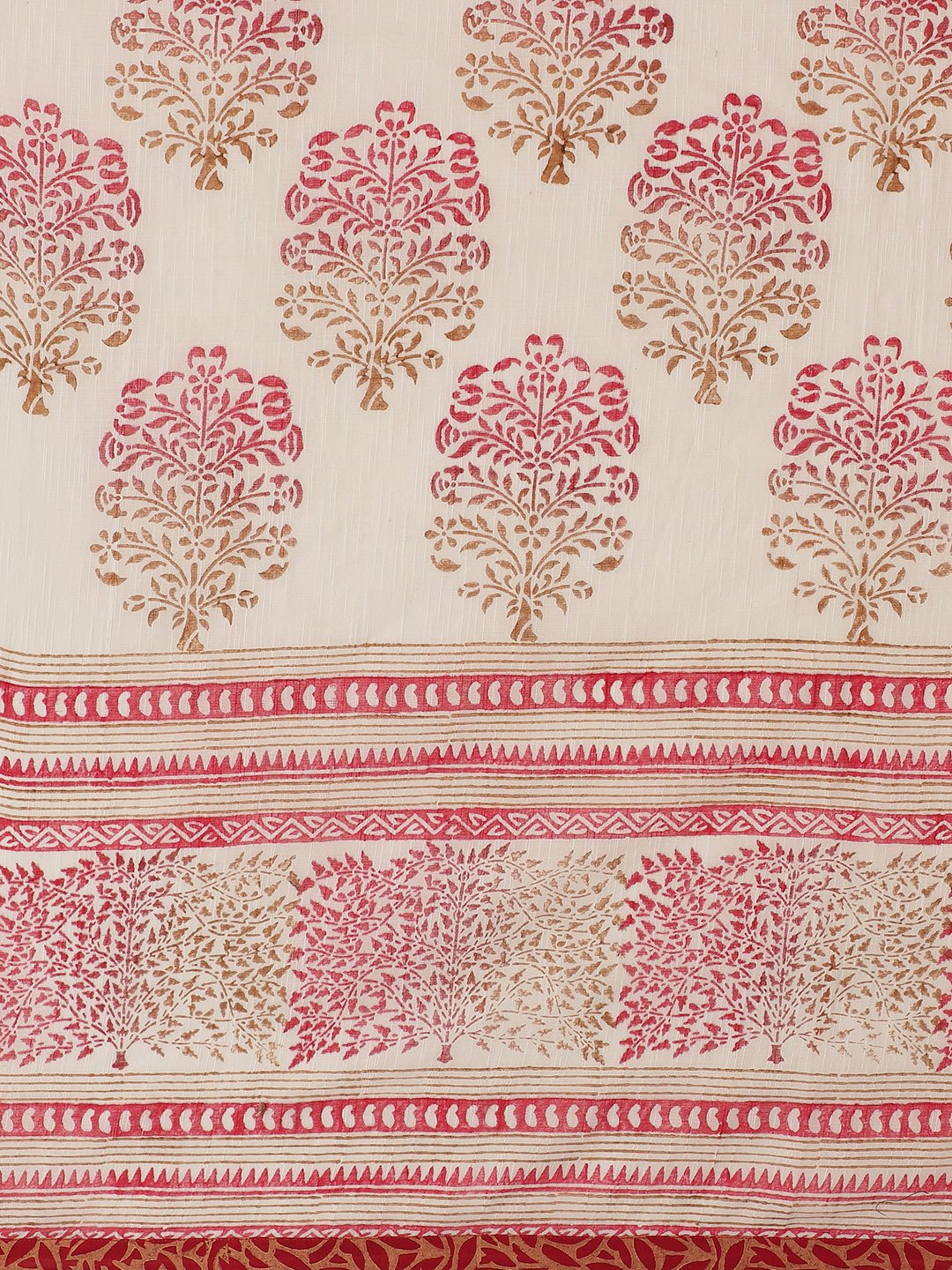 Nakshi Beige Cotton Hand Block Printed Saree