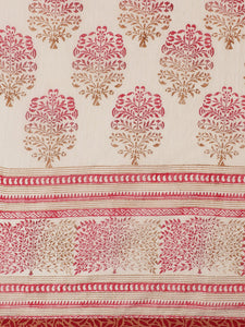 Beige Cotton Hand Block Printed Saree