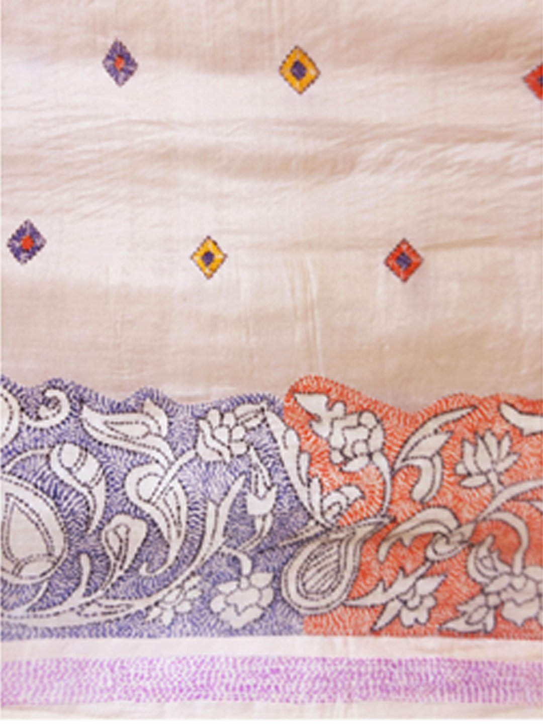 Nakshi Traditional Hand Embroided Kantha Stiched On Tussar Silk