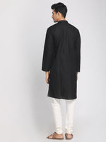 Load image into Gallery viewer, Cotton Linen Balck Hand Zari Embroidered Long Kurta with Mask
