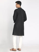 Load image into Gallery viewer, Cotton Linen Black Zari Embroidered Long Kurta with Mask
