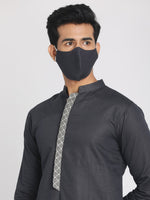 Load image into Gallery viewer, Cotton Linen Grey Zari Embroidered Long Kurta with Mask
