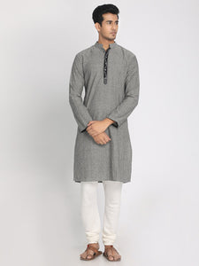 Pure Cotton Grey Hand Embroidered Long Kurta with Mask