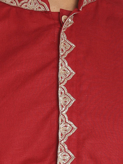 Nakshi Maroon Cotton Linen Zari Emboroidered Long Kurta