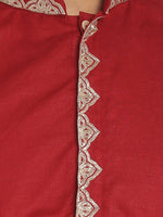 Load image into Gallery viewer, Maroon Cotton Linen Zari Emboroidered Long Kurta
