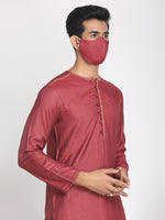 Load image into Gallery viewer, Pure Tussar Viscose Maroon Hand Embroidered Long Kurta with Mask.
