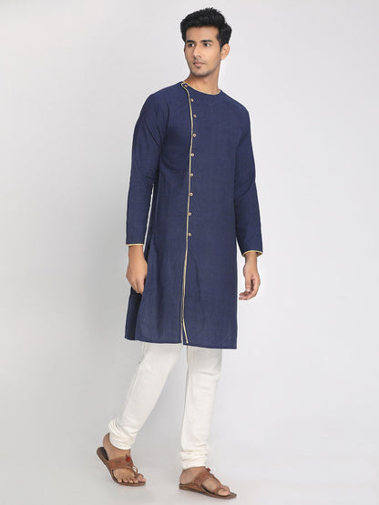 Nakshi Cotton Navy Blue Solid Straight Long Plain Kurta