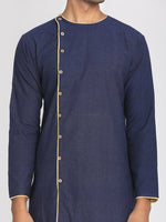 Load image into Gallery viewer, Cotton Navy Blue Solid Straight Long Kurta
