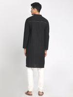Load image into Gallery viewer, Cotton Black Solid Straight Long Kurta
