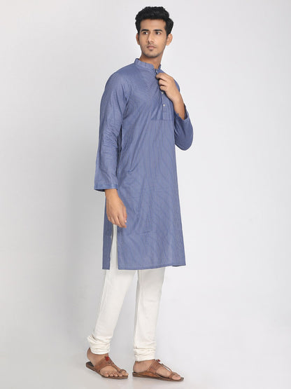 Nakshi Pure Cotton Striped Blue Staright Long Kurta