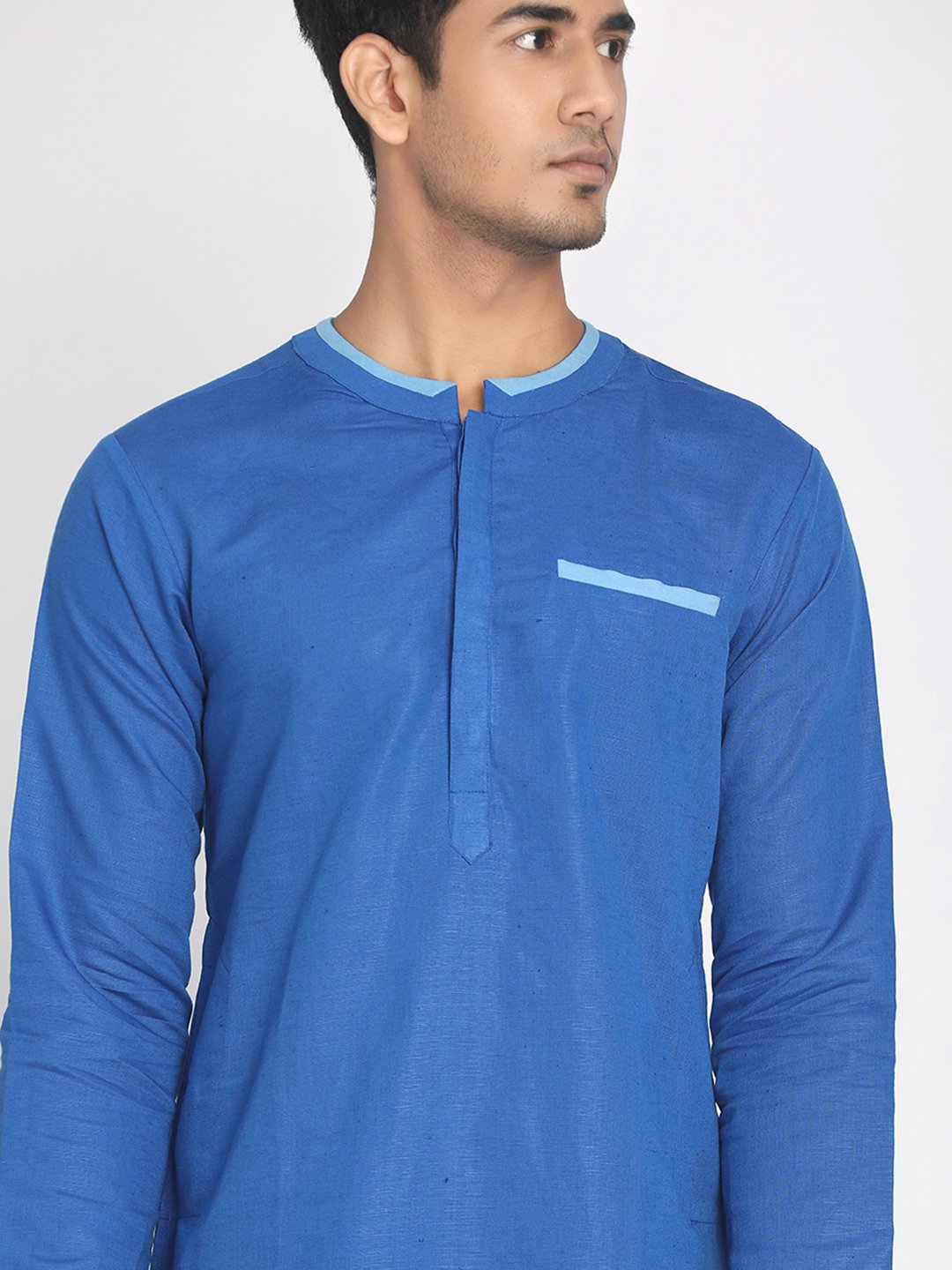 Nakshi Cotton Linen Solid Blue Long Kurta