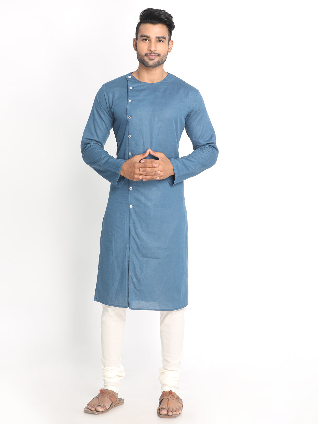 Nakshi Blue Solid Pure Cotton Long Kurta