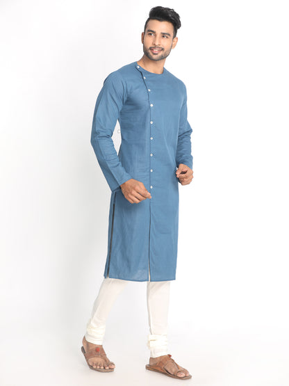 Nakshi Blue Solid Pure Cotton Long Kurta