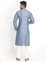 Load image into Gallery viewer, Stone Blue Solid Cotton Linen Long Kurta
