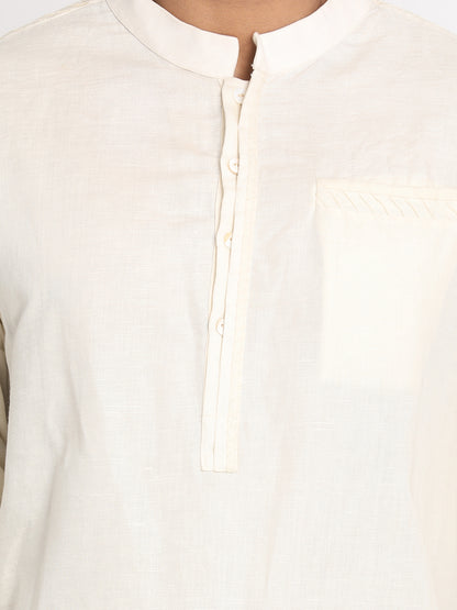 Nakshi Cream Solid Cotton Linen Long Kurta