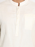 Load image into Gallery viewer, Cream Solid Cotton Linen Long Kurta
