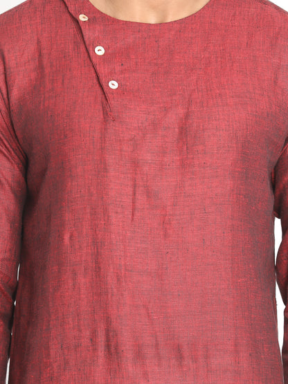 Nakshi Maroon Solid Cotton Linen Long Kurta