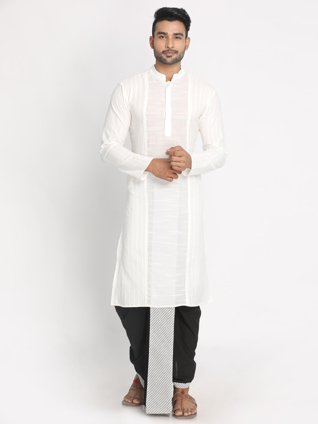Nakshi White Pure Cotton Self Design Long Kurta