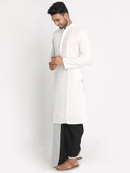 Nakshi White Pure Cotton Self Design Long Kurta