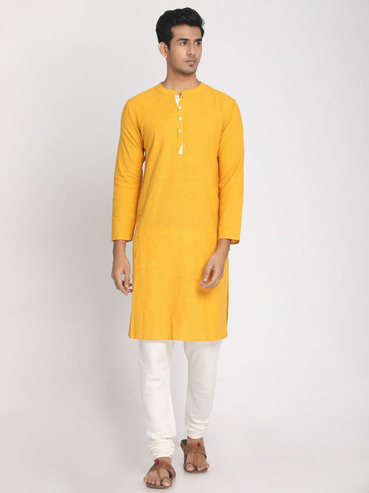 Nakshi Yellow Cotton Straight Long Kurta