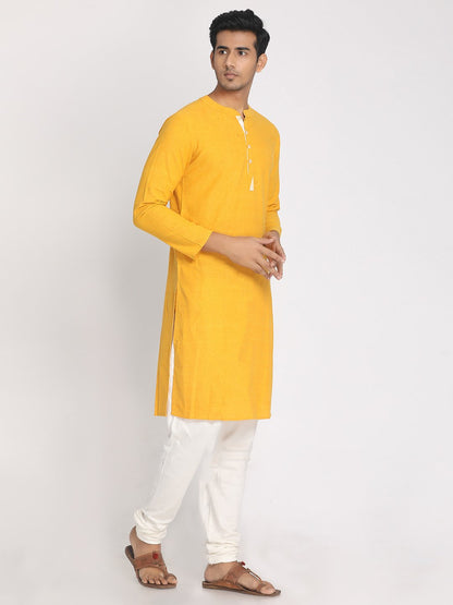 Nakshi Yellow Cotton Straight Long Kurta