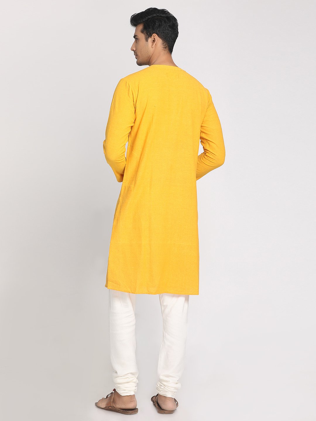 Nakshi Yellow Cotton Straight Long Kurta