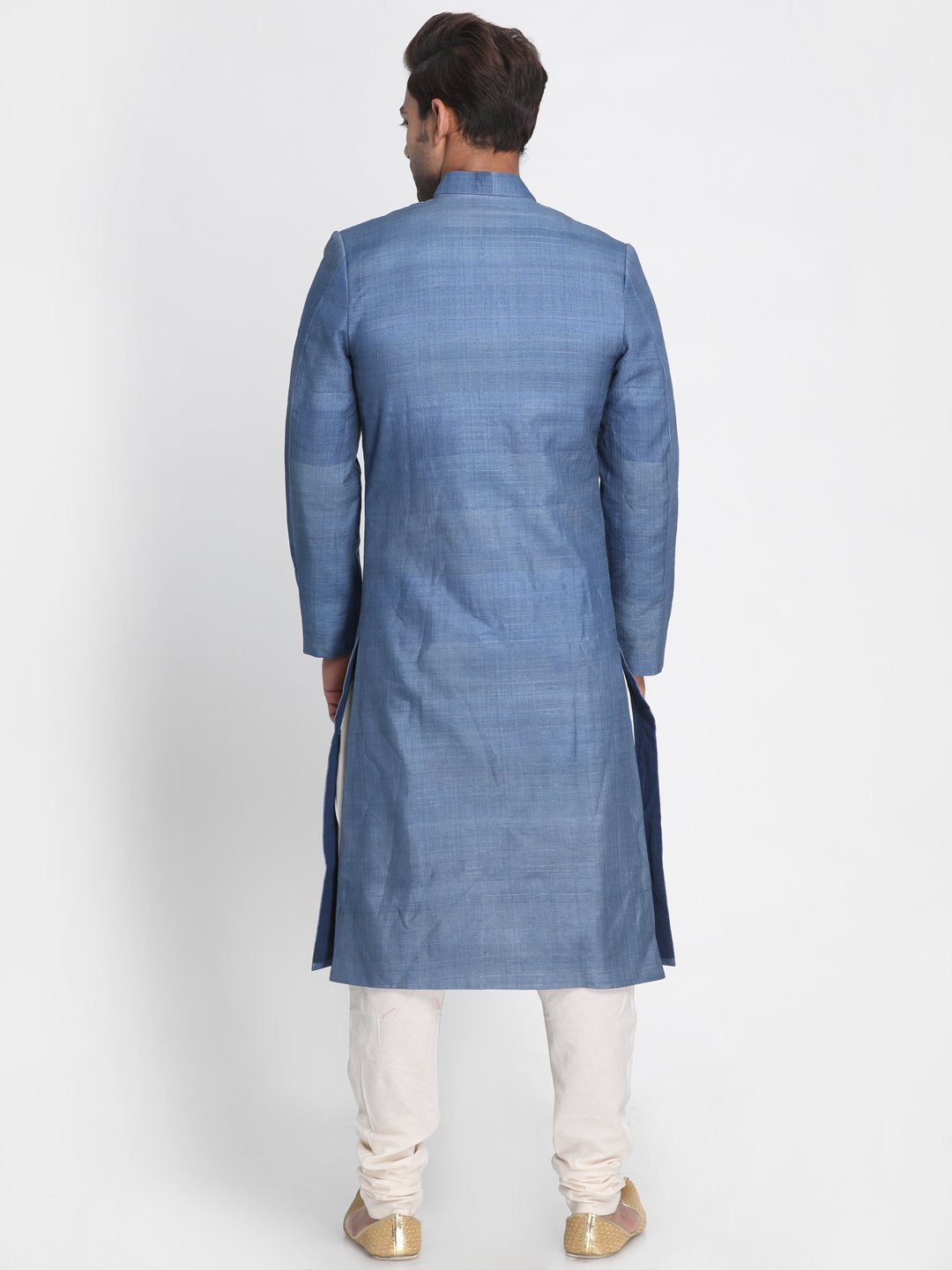 Blue Tussar Silk Sherwani with Embroidered