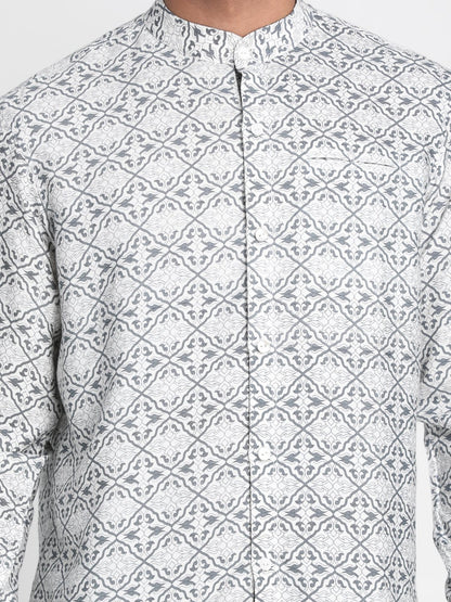Nakshi Men White & Grey Slim Fit Printed Casual Shirt