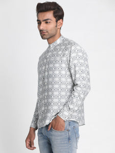Men White & Grey Slim Fit Printed Casual Shirt