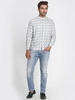 Load image into Gallery viewer, Men White &amp; Grey Slim Fit Printed Casual Shirt
