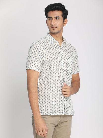 Nakshi 100% White Cotton Half Sleeves Shirt