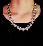 Load image into Gallery viewer, Handcrafted German Silver &amp; Red Crystals Lotus shape necklace set
