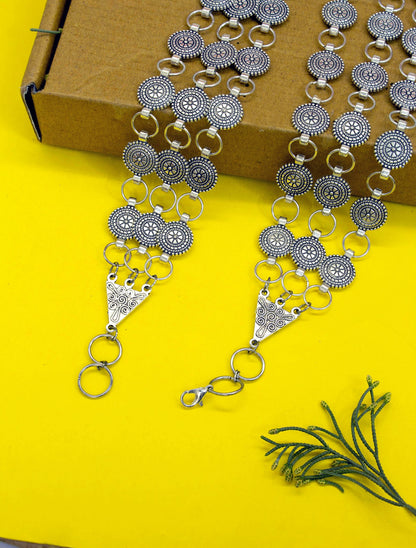 Nakshi Handcrafted German Silver & Red Crystals Lotus Shape Necklace Set