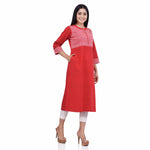 Load image into Gallery viewer, Red Cotton Yoke Pattern Thread Embroidery &amp; Hand Block Print Women&#39;s A-line Kurti
