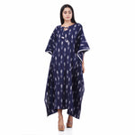 Load image into Gallery viewer, Navy Blue Cotton Ikkat Lace Highlight  Women&#39;s Kaftan
