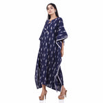 Load image into Gallery viewer, Navy Blue Cotton Ikkat Lace Highlight  Women&#39;s Kaftan

