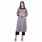 Nakshi Grey Cotton Viscose Zari Anchoring Hand Block Print Women's Straight Kurti